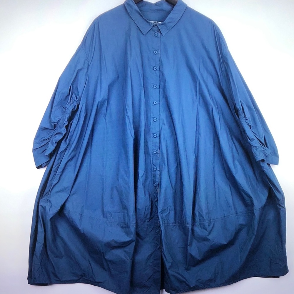 Rundholz Button-Front Long Sleeve Dress in Deep Blue